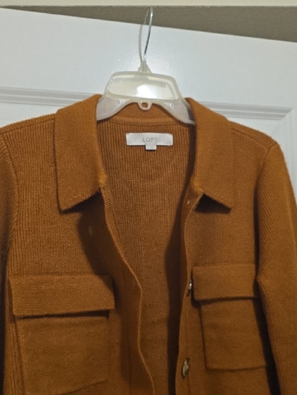 LOFT Caramel Brown Button-Front Knit Jacket - Picture 5 of 6